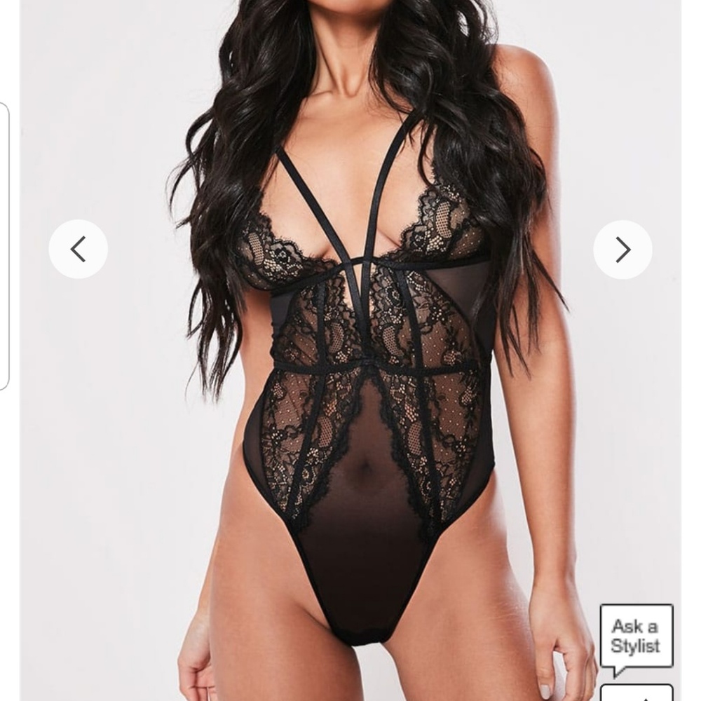 Missguided™ Black Strappy Lace Bodysuit/Teddy